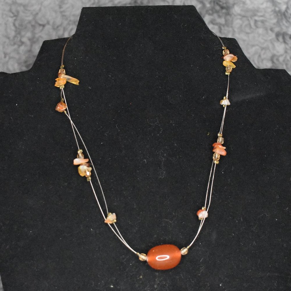 🔥 3/$15 Orange and Brown Stone Necklace and Earring Set
